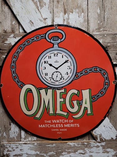 VINTAGE OMEGA PORCELAIN SIGN 30" SWISS WATCH DEALER JEWELER REPAIR SALES TIME - Picture 15 of 23