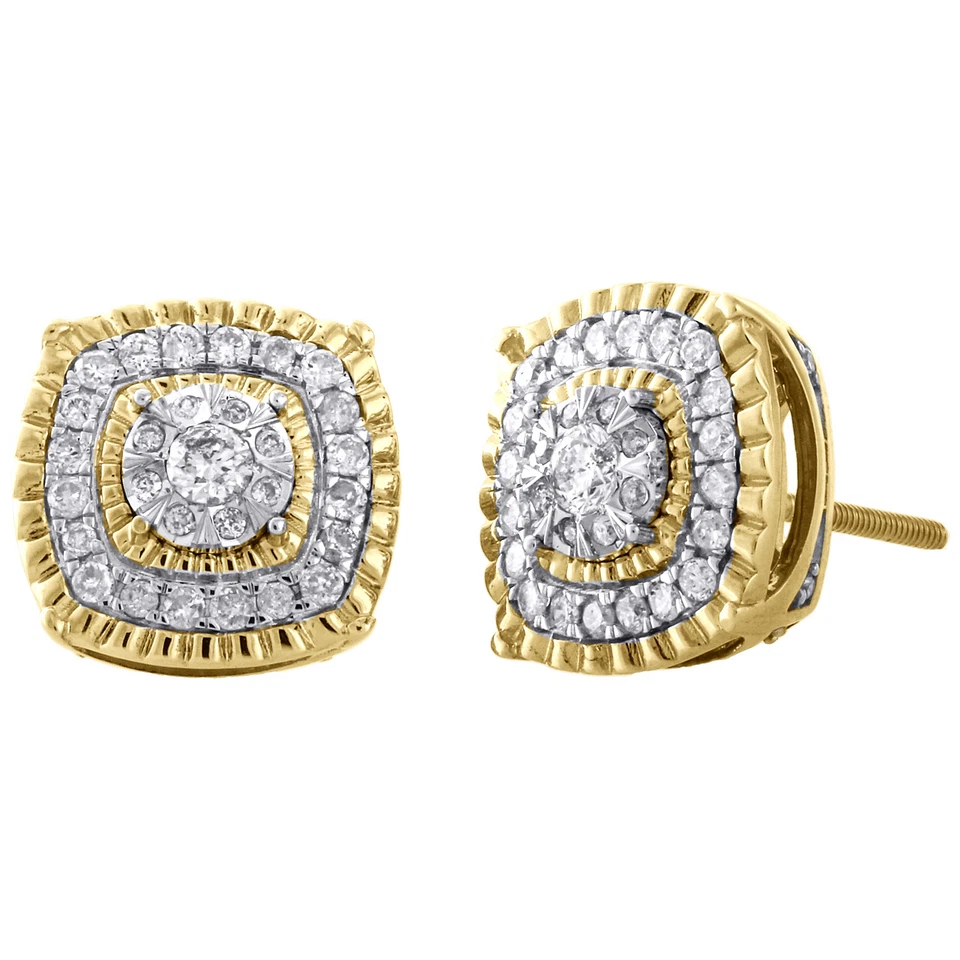 Conjunto de brincos de ouro amarelo 10K com moldura de diamante redondo quadrado halo 0,50 CT.