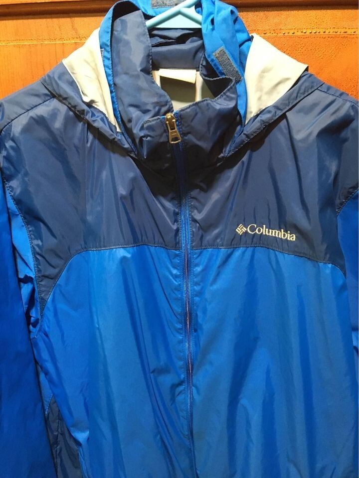 COLUMBIA Mens Large Rain Jacket Hooded Nylon Coat Blue eBay