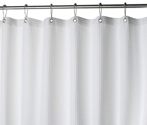 White Waffle Shower Curtain Set with Free Liner Rustproof Metal Grommets - Picture 6 of 10