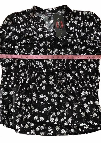 COCOMO XL Black White Floral 3/4 sleeve women's Pintuck Blouse shirt Tunic - Picture 10 of 12