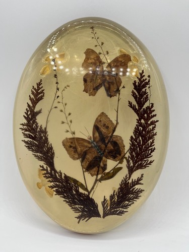 Resin Lucite Butterfly & Pressed Leaves Tray Decor Tray Plate Sitter 7x9.5" - Picture 1 of 9