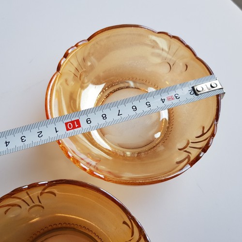 Art Deco motif lustre peach carnival glass dessert bowls England 1930s vintage - Picture 9 of 13