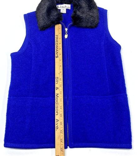 Suéter Lisa Int'l Pequeño Lana Hervida Azul Real Cremallera Completa Chaleco Cuello Desmontable  - Imagen 7 de 12
