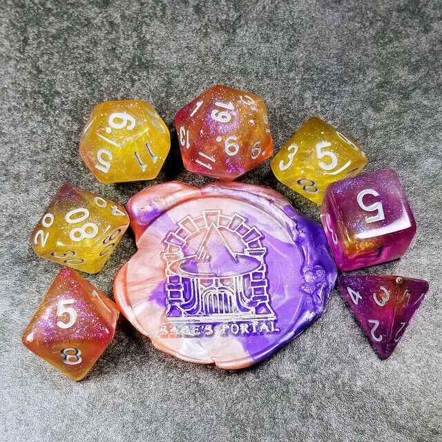 In stock Sage's Shards Award-winning store - Purple Yellow Set Glitter Dice Polyhedral Games