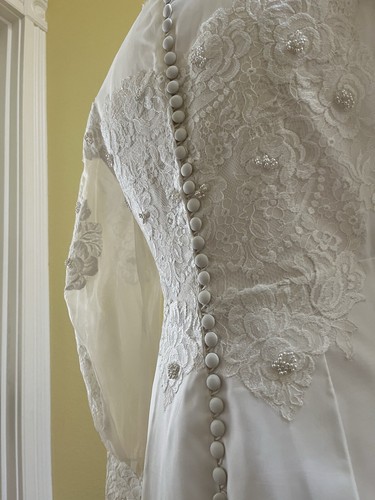 Vintage 60's White Wedding Dress Straight Simple High Neck Lace Illusion S 2 4 - Picture 7 of 24