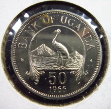 Uganda 50 Cents 1966 Proof grey crowned crane World Coin h6626