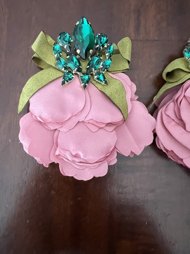 Anthropologie Flower Earrings Fabric Cloth Silk Crystal Bowknot Statement Petal - Picture 6 of 7