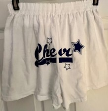 GK CHEER COTTON SHORTS SIZE ADULT MEDIUM WHITE NAVY  CHEER  PRINT SHORTS Sz AM