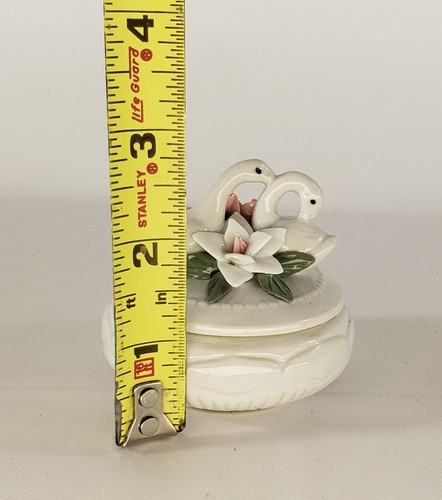 Vintage Two Swan Porcelain Floral Trinket/Ring Box - Picture 7 of 8