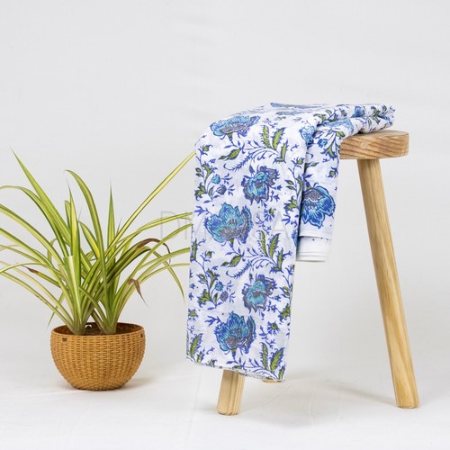 Grün Blau Blumen Hand Blockdruck Stoff Indisch 100% Baumwolle Leicht Locker Stoff - Bild 4 von 4