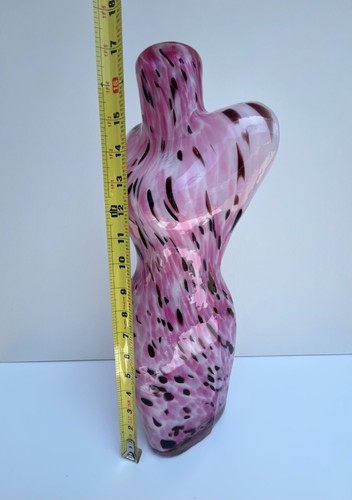 Seltene Mid Century italienische Kunst Glas weibliche Torso Vase Murano rosa & schwarz 17" - Bild 5 von 17
