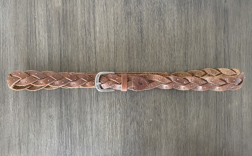 ABERCROMBIE & FITCH Hollister Braided Genuine Leather Studded Brown Belt L/XL - Picture 4 of 16