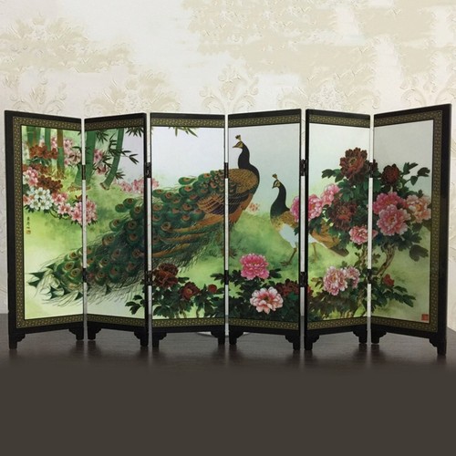 Contemporary Mini Peacock Wooden Screen Room Divider Folding Partition Set - Picture 20 of 24