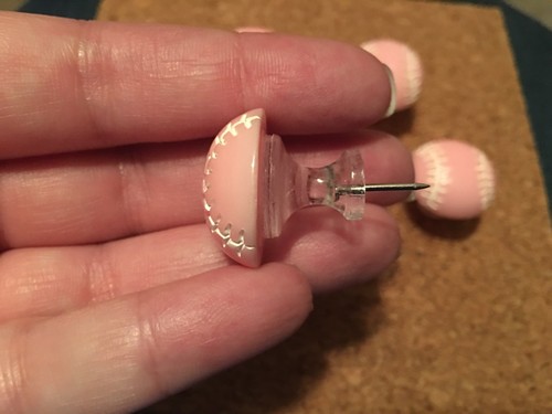 Set of 5 PINK BASEBALL/SOFTBALLS bulletin board pushpins, thumbtacks, or magnets - Picture 9 of 11