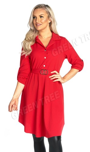 Abito mini camicia donna con cintura e bottoni manica lunga oversize colletto - Foto 14 di 56