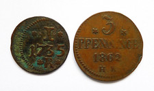 GERMAN STATES- ROSTOCK- 1 PFENNIG 1735 RARE + 3 PFENNIG 1862 (KM#114 KM#141)