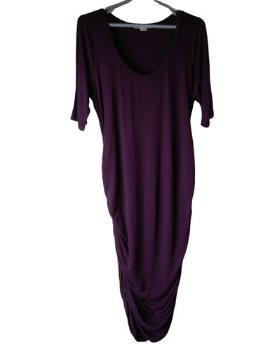 Maternity Motherhood Sz L Purple knit Dress Ruched sides short sleeve - Picture 1 of 4