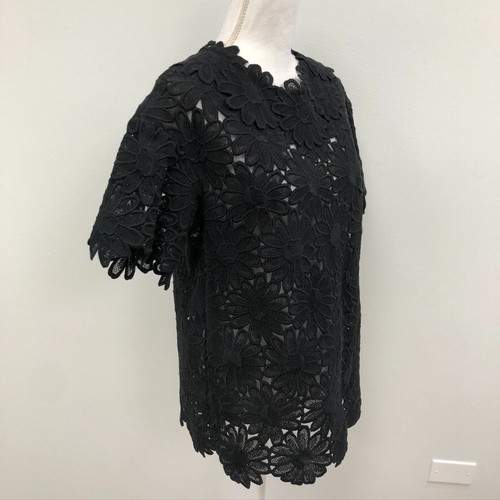 Dolce&Gabbana Eyelet Lace Blouse Shirt Womens 40 Small Black Short Sleeve - Picture 6 of 15