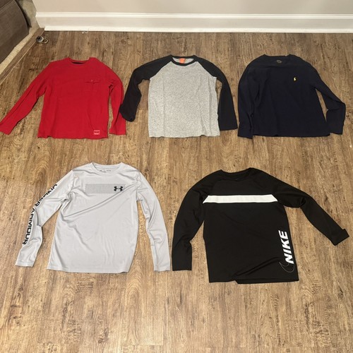 Boys Long Sleeved Tees — Lot of 5: GAP, Polo, UA, NIKE — L (3), XL (1), M (1)