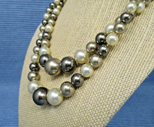 Vintage Faux Pearl Necklace Made in Japan Graduated Beads 16.5in Taupe Brown
