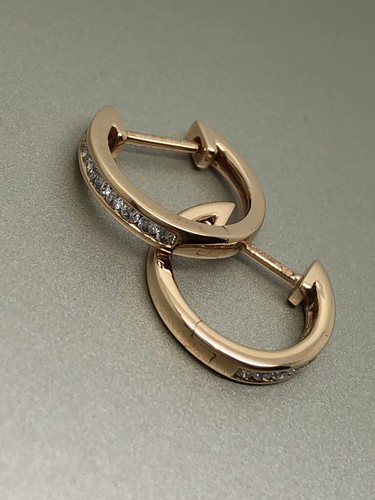 18CT ROSE GOLD HOOP DIAMOND EARRINGS 0.20CT *GH64 - Picture 7 of 11