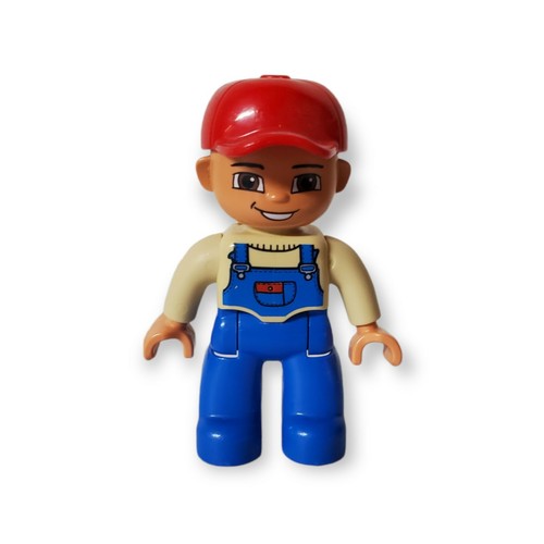 LEGO DUPLO REPLACEMENT CHARACTER PIECE MALE FARMER 5645 RED HAT OVERALLS TOY - Picture 1 of 4