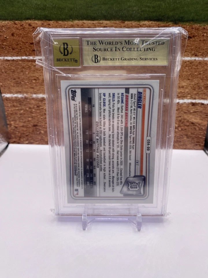 Dillon Dingler 2020 Bowman Draft Chrome Auto 1st Gold Wave /50 BGS 9.5 Tigers - Image 2 of 3