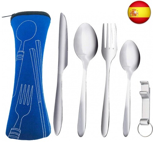 ZKSM Cubiertos para Camping, Set de Cubiertos para Acampar de Acero Inoxidable
