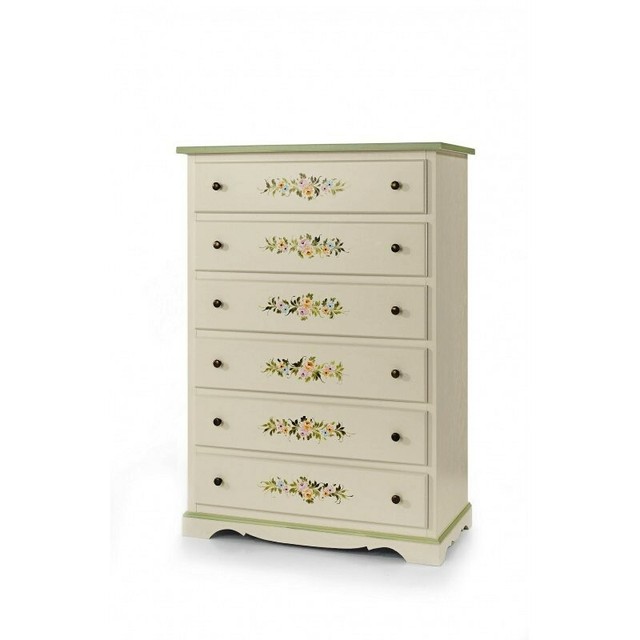 CASSETTIERA 6 CASSETTI DECORATA FIORI SHABBY CHIC BIANCO ARTE POVERA CLASSICO CASSETTIERA 6 CASSETTI DECORATA FIORI SHABBY CHIC BIANCO ARTE POVERA CLASSICO