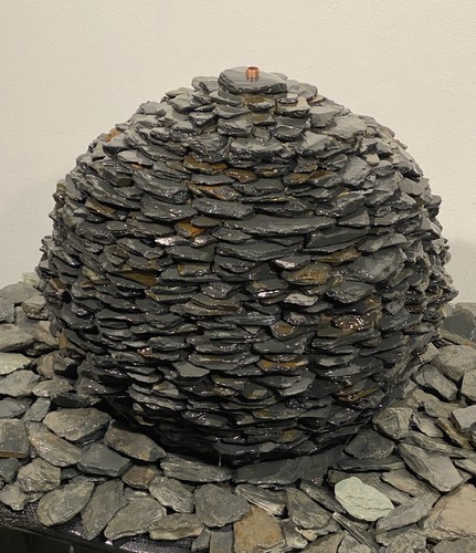 Slate Stone Orb Sphere Water Feature Obelisk. Small 440mmHx480mm Free Base - Picture 5 of 6