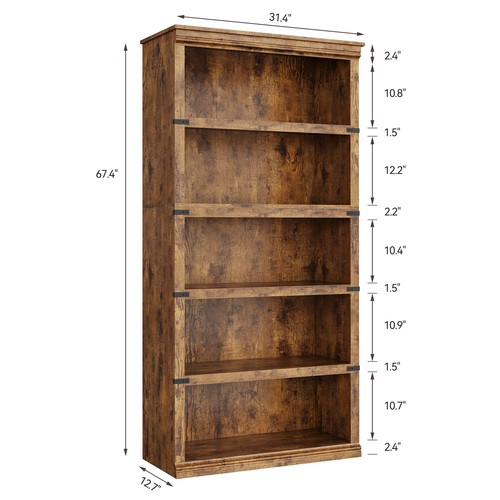 5 Tier Bookcase 31.4" x 12.7" x 67.4" Book Shelf with Storage Open Display Books - Picture 23 of 23