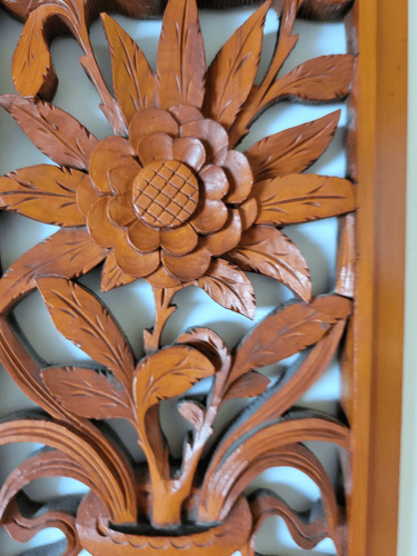 Vintage japanische Blumen handgeschnitzt Holz Panel Wandbehang Set - Bild 2 von 6