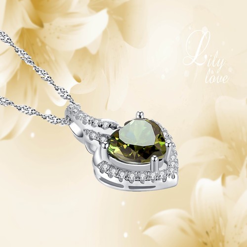 Sterling Silver Simulated Peridot Heart Pendant Necklace Gifts for Her Women - Picture 3 of 6