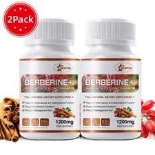Premium Berberine HCL 1400mg Plus Organic Ceylon Cinnamon 120 Capsules