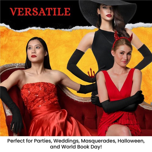 LONG BLACK RED OPERA GOTHIC GLOVES WOMENS FANCY DRESS ELBOW EVENING FLAPPER 1920 - Bild 5 von 35