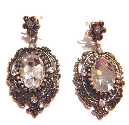 PENDIENTES CRISTAL CRISTAL INSPIRADOS VINTAGE regencia elegante noche bronce nuevos G1 - Imagen 4 de 5