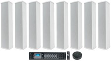 Rockville RCS650-6 70v Commercial Amp+Wifi Receiver+(8) Array Speakers in White