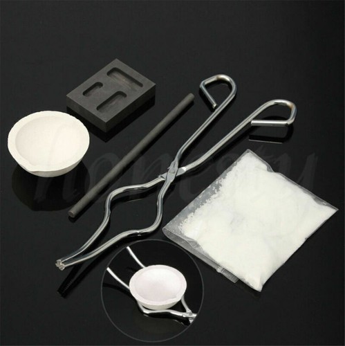 1Set/5Pcs Torch Melting Kit Gold&Silver Crucible Borax Tong Rod Graphite Ingot - Picture 2 of 7