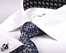 White Herringbone Twill Formal Business Dress Shirt Fleur-De-Lis Italian GQ Boss