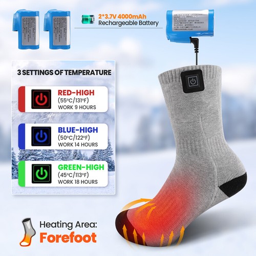 Electric Heated Socks Winter Thermal Warm Rechargeable Battery Skiing Hunting-US - Picture 21 of 81