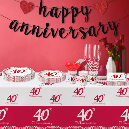 40Th Anniversary Decorations Tableware - 40Th Wedding Anniversary Party Supplies - Picture 6 of 12