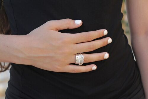 Solid 925 Sterling Silver Spinner Design Ring Handmade Anniversary Ring All Size - Picture 2 of 7