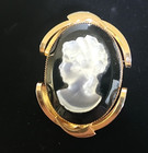 and White Modern Accessory Cameo Brooch Pin Black