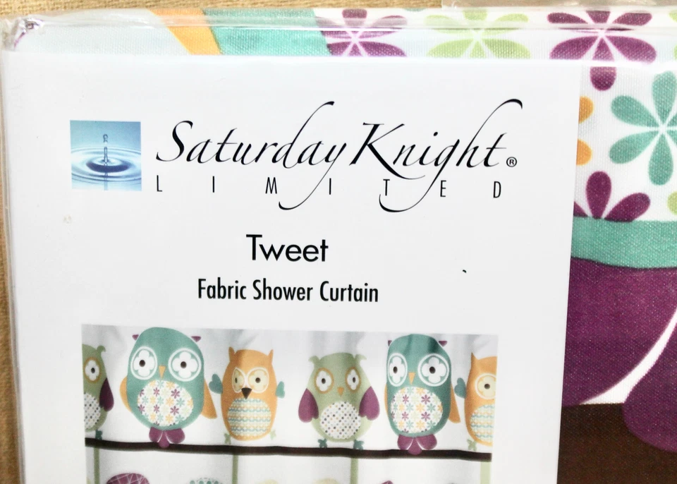 SATURDAY KNIGHT LIMITED Tweet Tela Cortina de Ducha Blanca y Multi Búhos Floral Foto 3 de 4