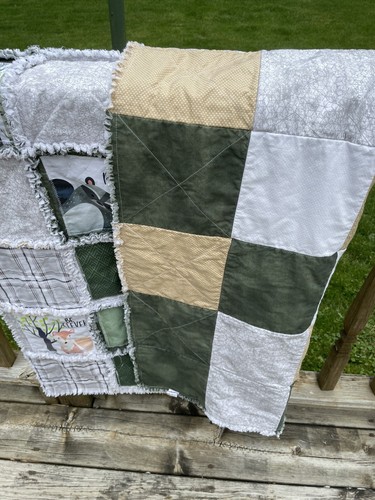 NEW! Crib, Baby, Toddler size handmade rag Quilt Large Cotton Neutral Animals - Picture 3 of 3
