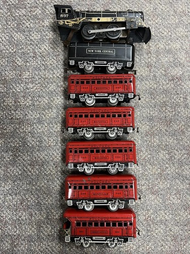 + Marx O Gauge 897 Steam Locomotive & NYC Tender 5 Car Red Passenger Set - Picture 2 of 7