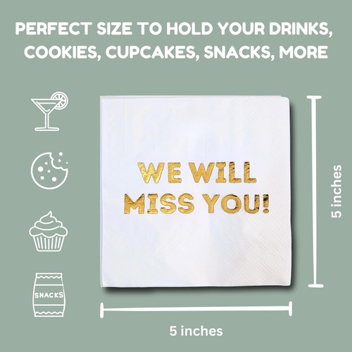 We Will Miss You Cocktail Napkins 50 Pack White Farewell Going Away Retirement P - Picture 3 of 9