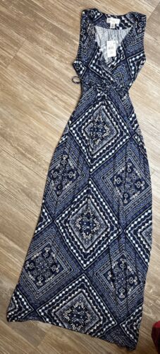 Motherhood Maternity Women's Sleeveless V-Neck Maxi Dress Blue Large Size Med