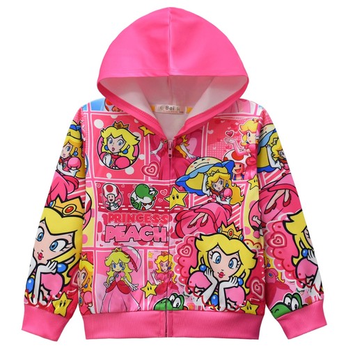 Super Mario Peach Princess Zipper Hoodie Long Sleeve Casual Hooded Sweatshirt - Picture 7 of 16
